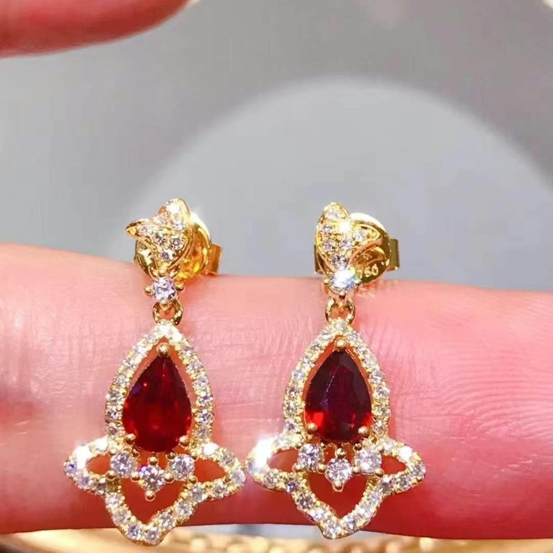 14k Gold 1.26 Ctw Natural Ruby & Diamond Earrings - 2