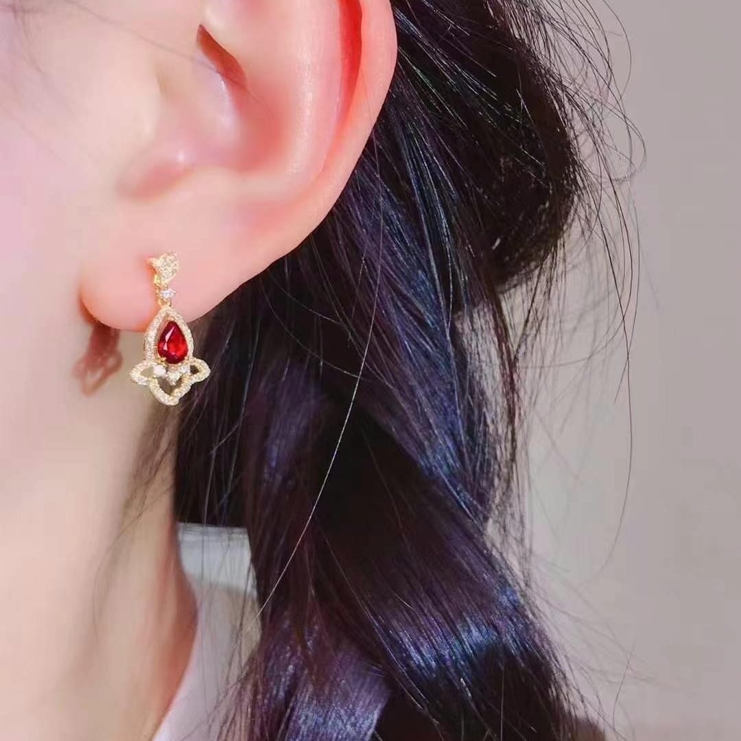 14k Gold 1.26 Ctw Natural Ruby & Diamond Earrings - 3