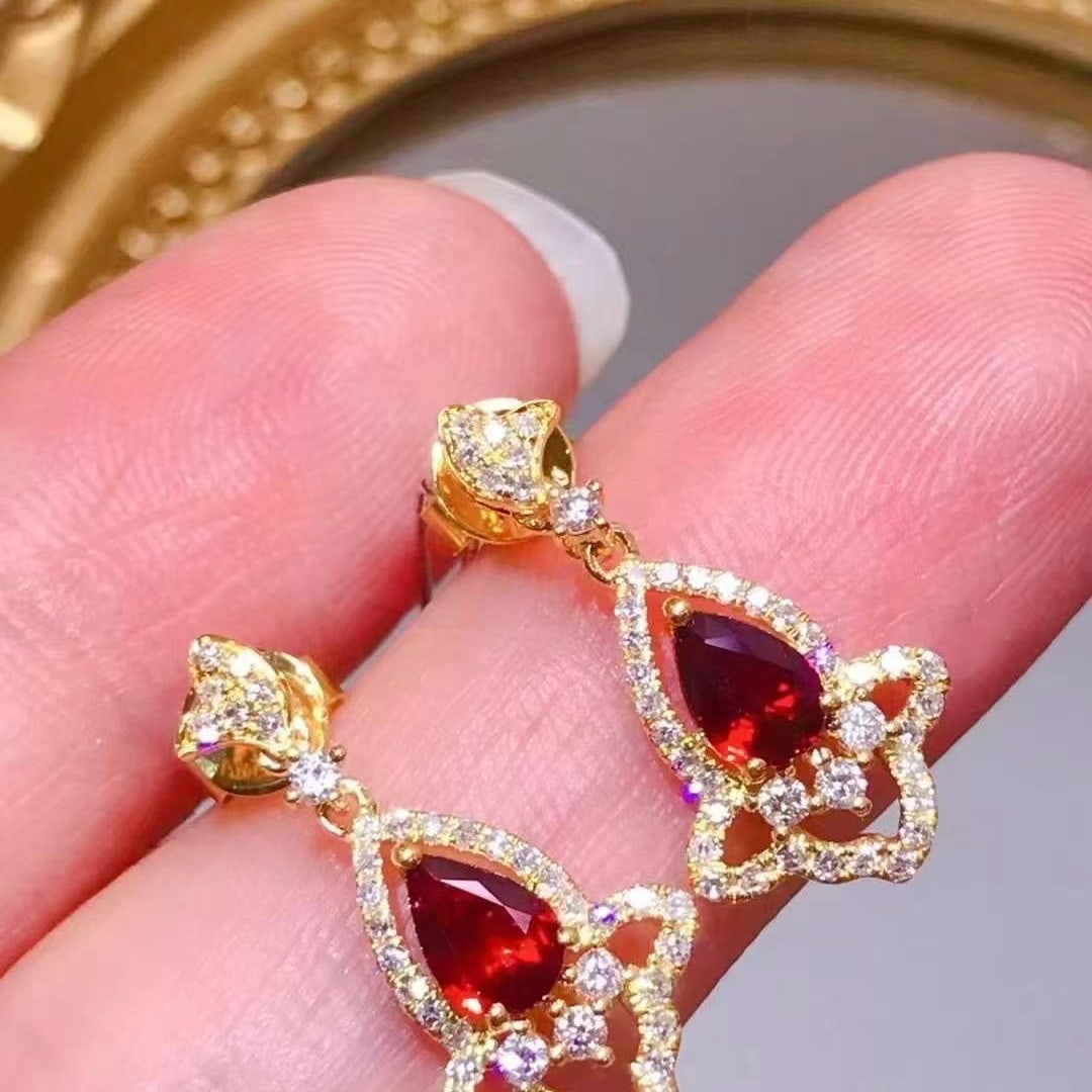 14k Gold 1.26 Ctw Natural Ruby & Diamond Earrings - 4