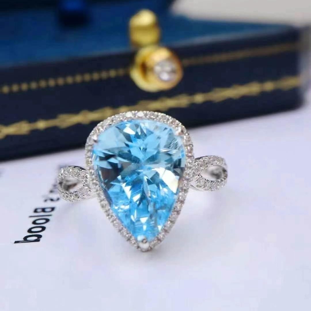 14k Gold 4.14 Ctw Natural Aquamarine & Diamond Ring - 3