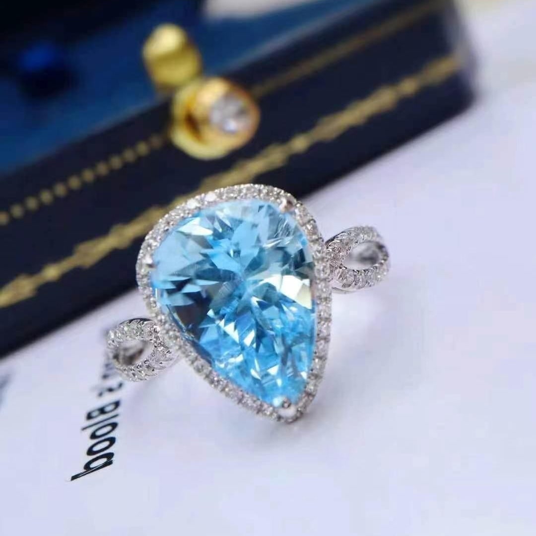 14k Gold 4.14 Ctw Natural Aquamarine & Diamond Ring - 5