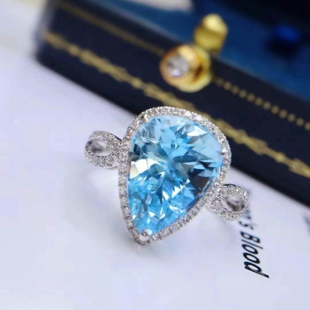 14k Gold 4.14 Ctw Natural Aquamarine & Diamond Ring - 6