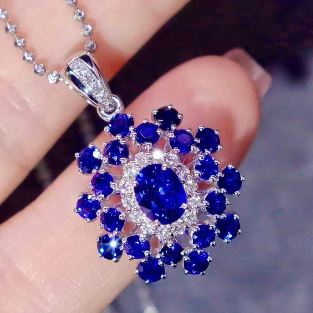 14k Gold 4.73 Ctw Natural Sapphire & Diamond Pendant( Without Chain ) - 3