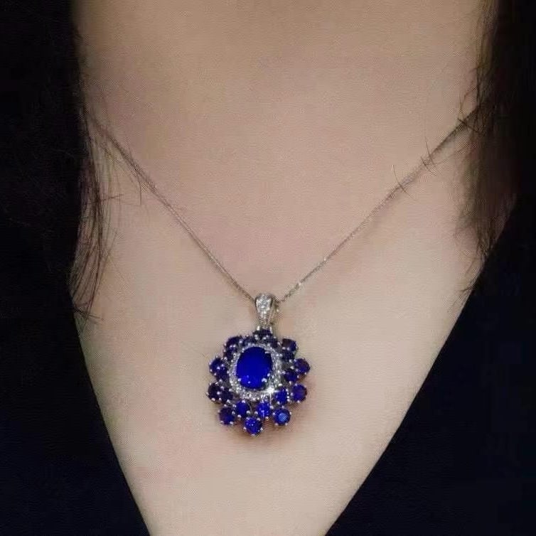 14k Gold 4.73 Ctw Natural Sapphire & Diamond Pendant( Without Chain ) - 4