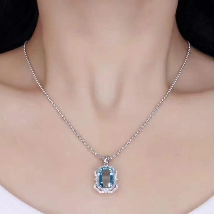 14k Gold 3.7 Ctw Natural Aquamarine & Diamond Pendant( Without Chain ) - 4