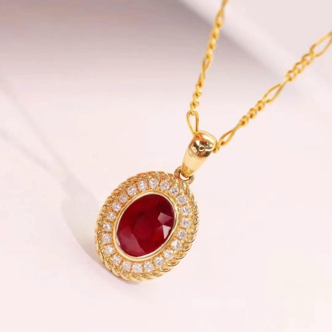 14k Gold 1.32 Ctw Natural Ruby & Diamond Pendant( Without Chain ) - 2