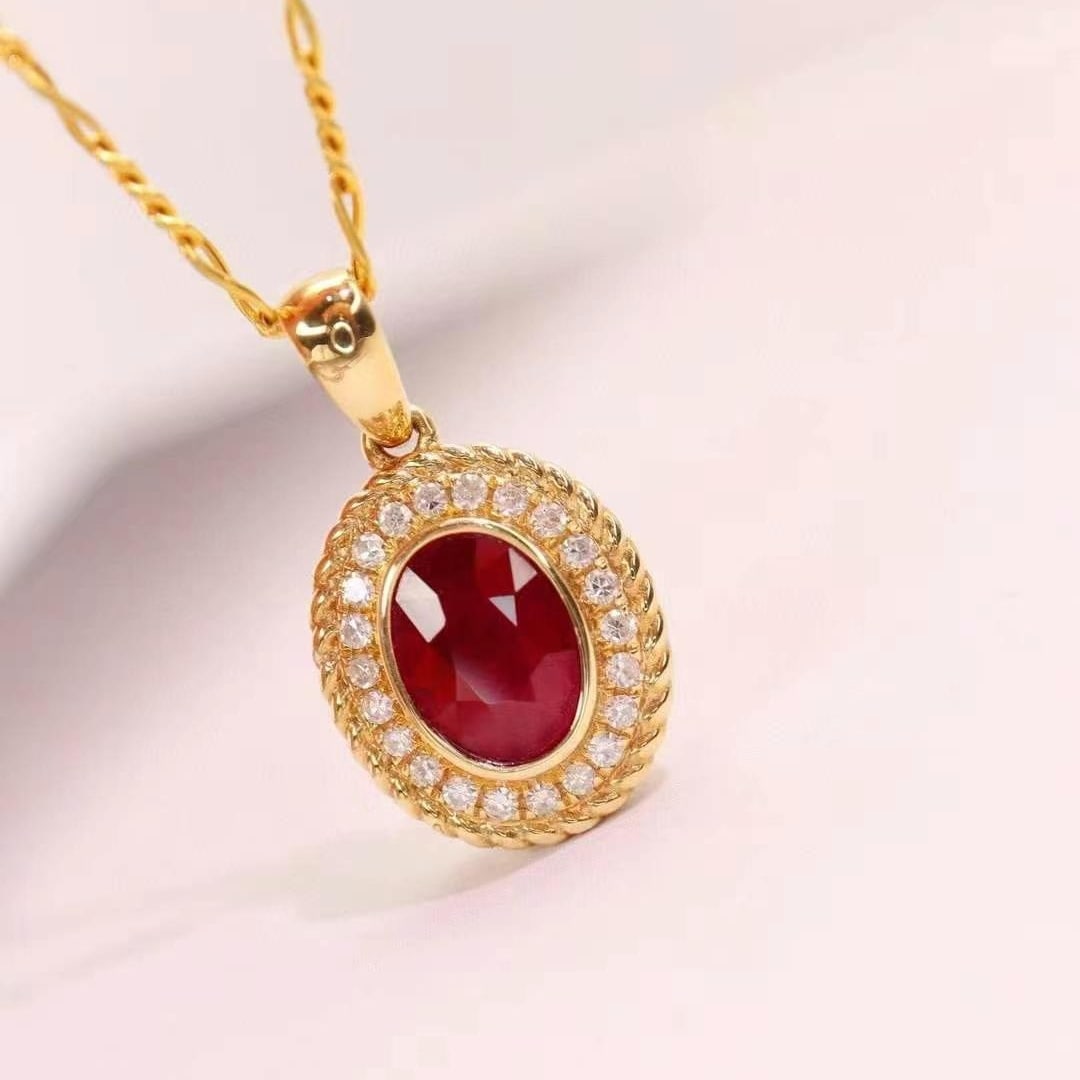 14k Gold 1.32 Ctw Natural Ruby & Diamond Pendant( Without Chain ) - 3