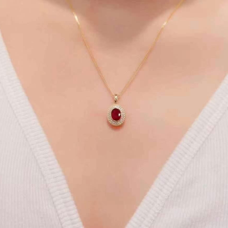14k Gold 1.32 Ctw Natural Ruby & Diamond Pendant( Without Chain ) - 4