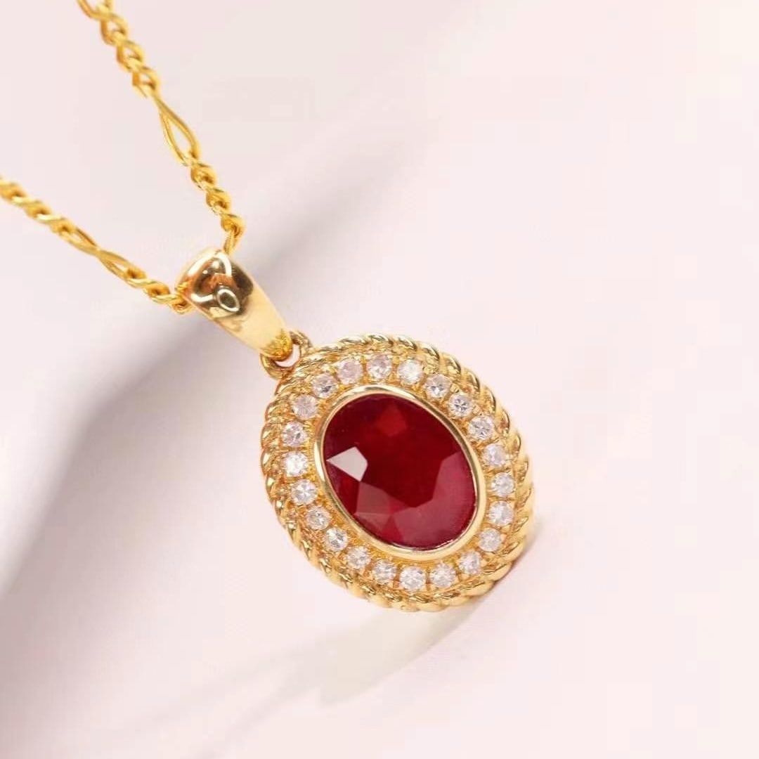 14k Gold 1.32 Ctw Natural Ruby & Diamond Pendant( Without Chain ) - 5