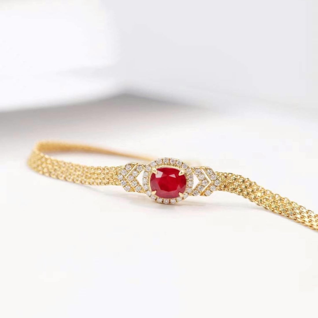 14k Gold 1.29 Ctw Natural Ruby & Diamond Bracelet - 2