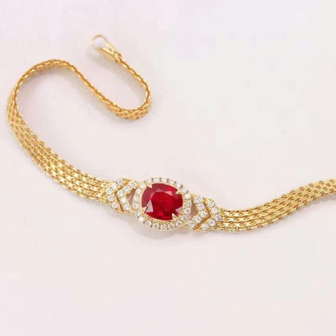 14k Gold 1.29 Ctw Natural Ruby & Diamond Bracelet - 3