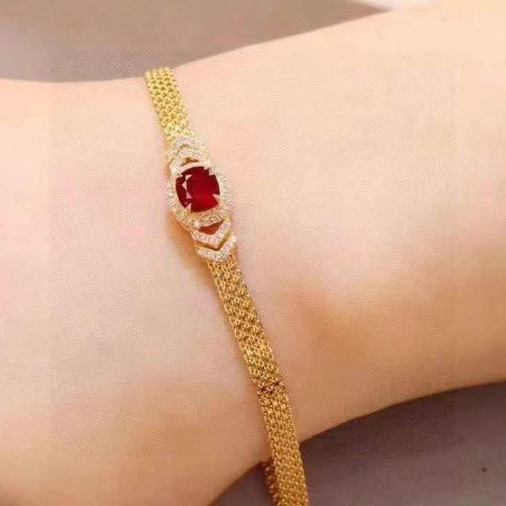 14k Gold 1.29 Ctw Natural Ruby & Diamond Bracelet - 5