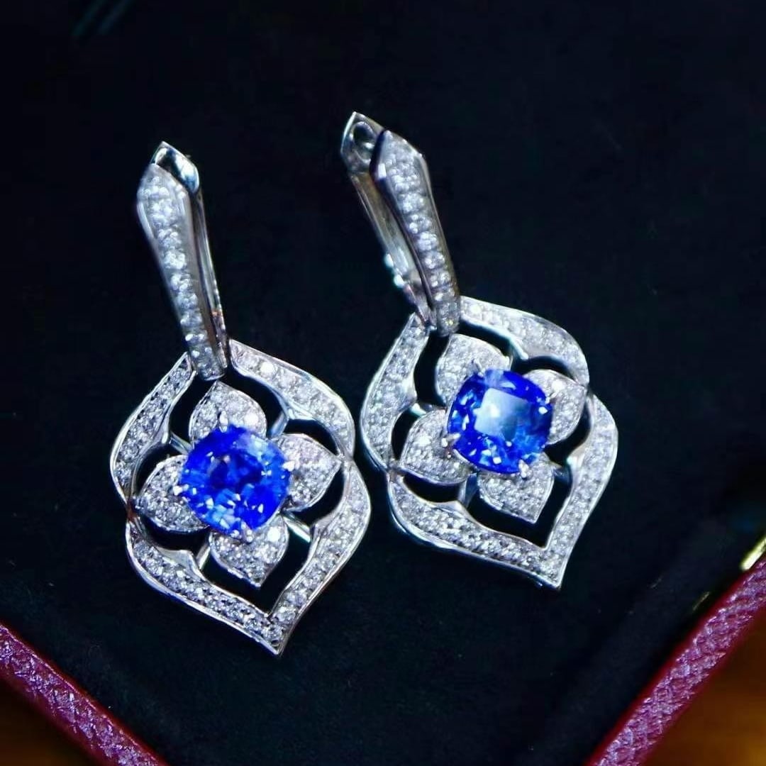 14k Gold 3.23 Ctw Natural Sapphire & Diamond Earrings - 3