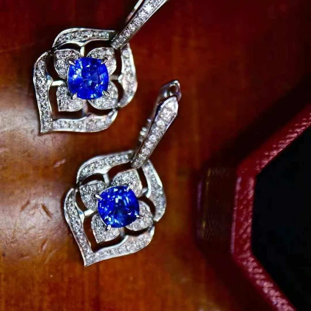 14k Gold 3.23 Ctw Natural Sapphire & Diamond Earrings - 5