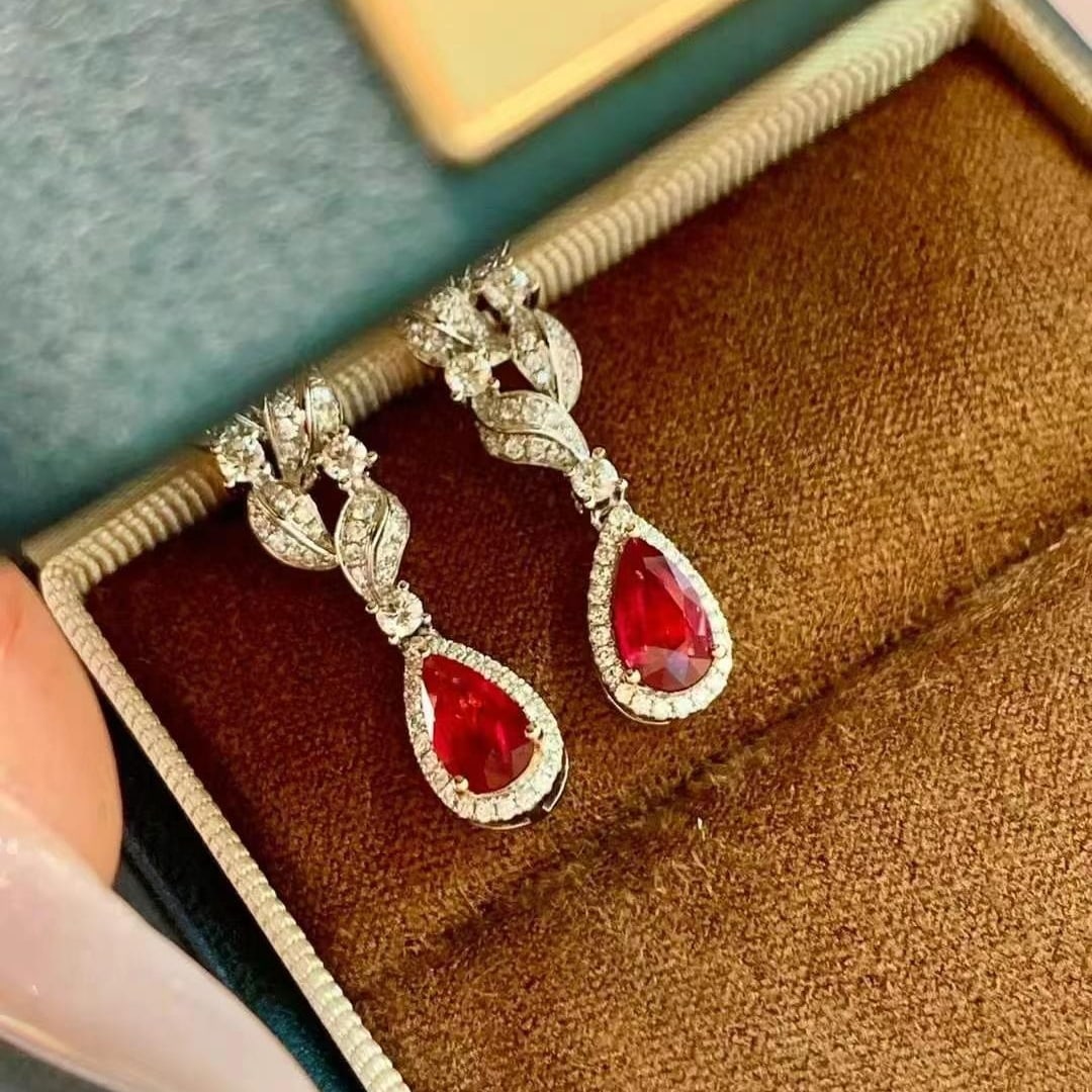 14k Gold 2.09 Ctw Natural Ruby & Diamond Earrings - 2