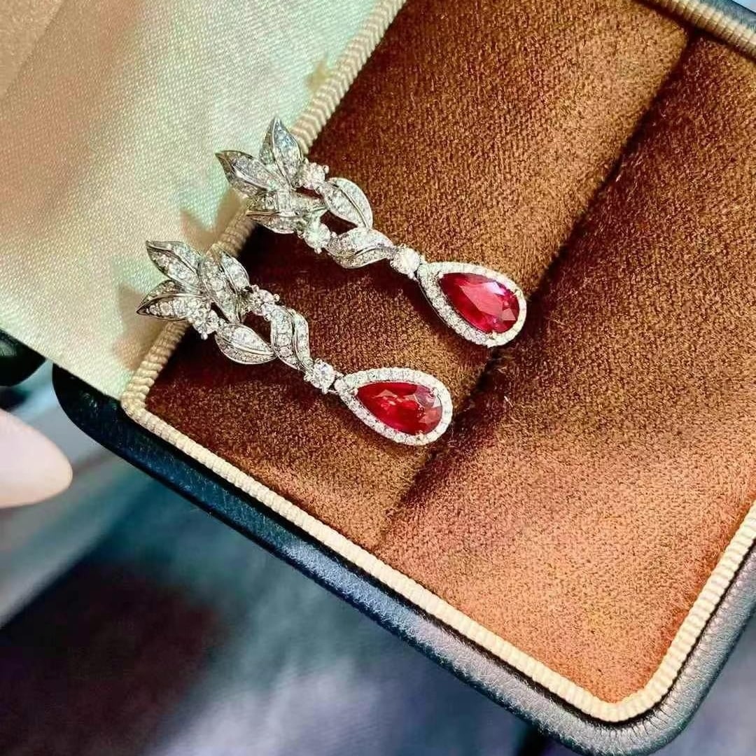 14k Gold 2.09 Ctw Natural Ruby & Diamond Earrings - 3