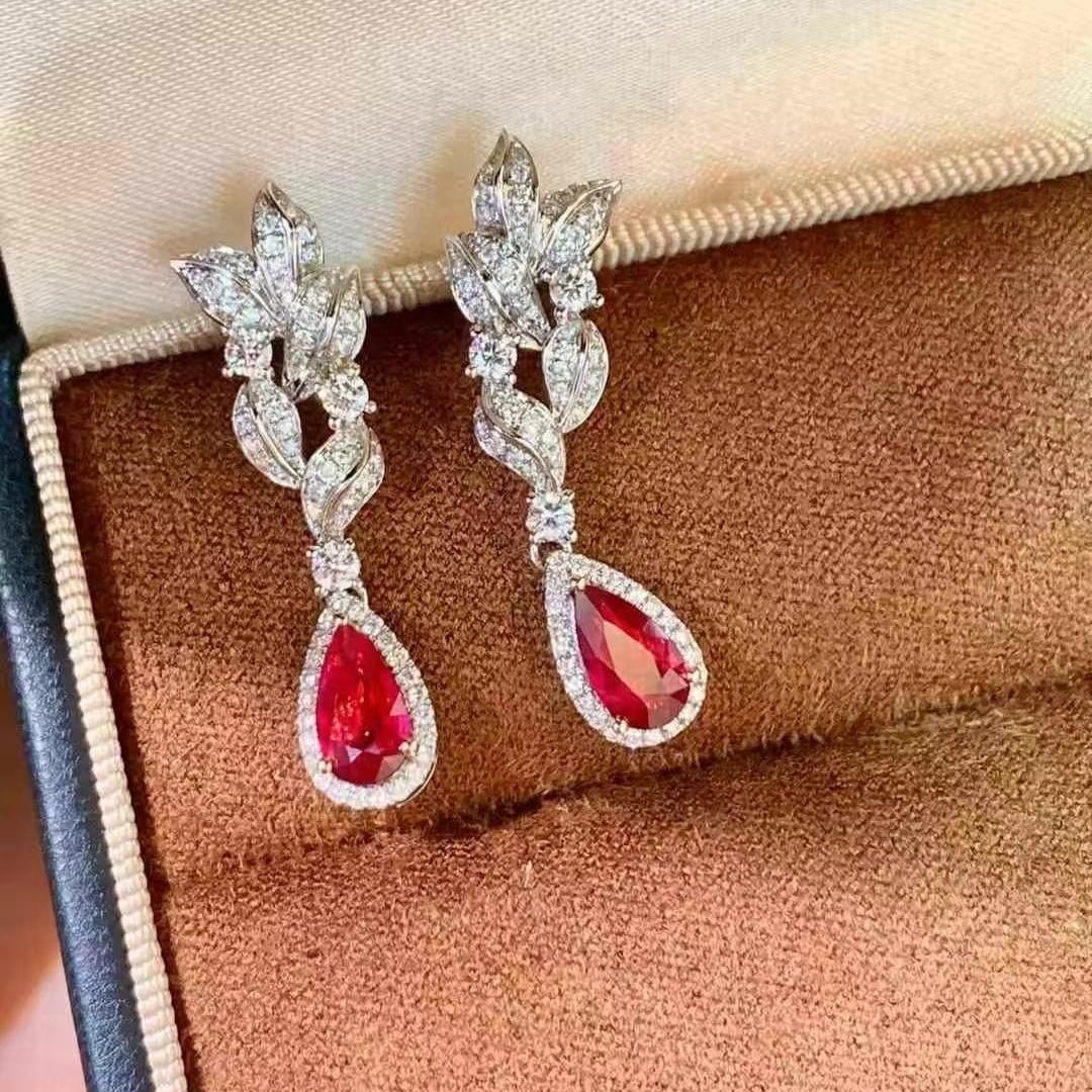 14k Gold 2.09 Ctw Natural Ruby & Diamond Earrings - 4
