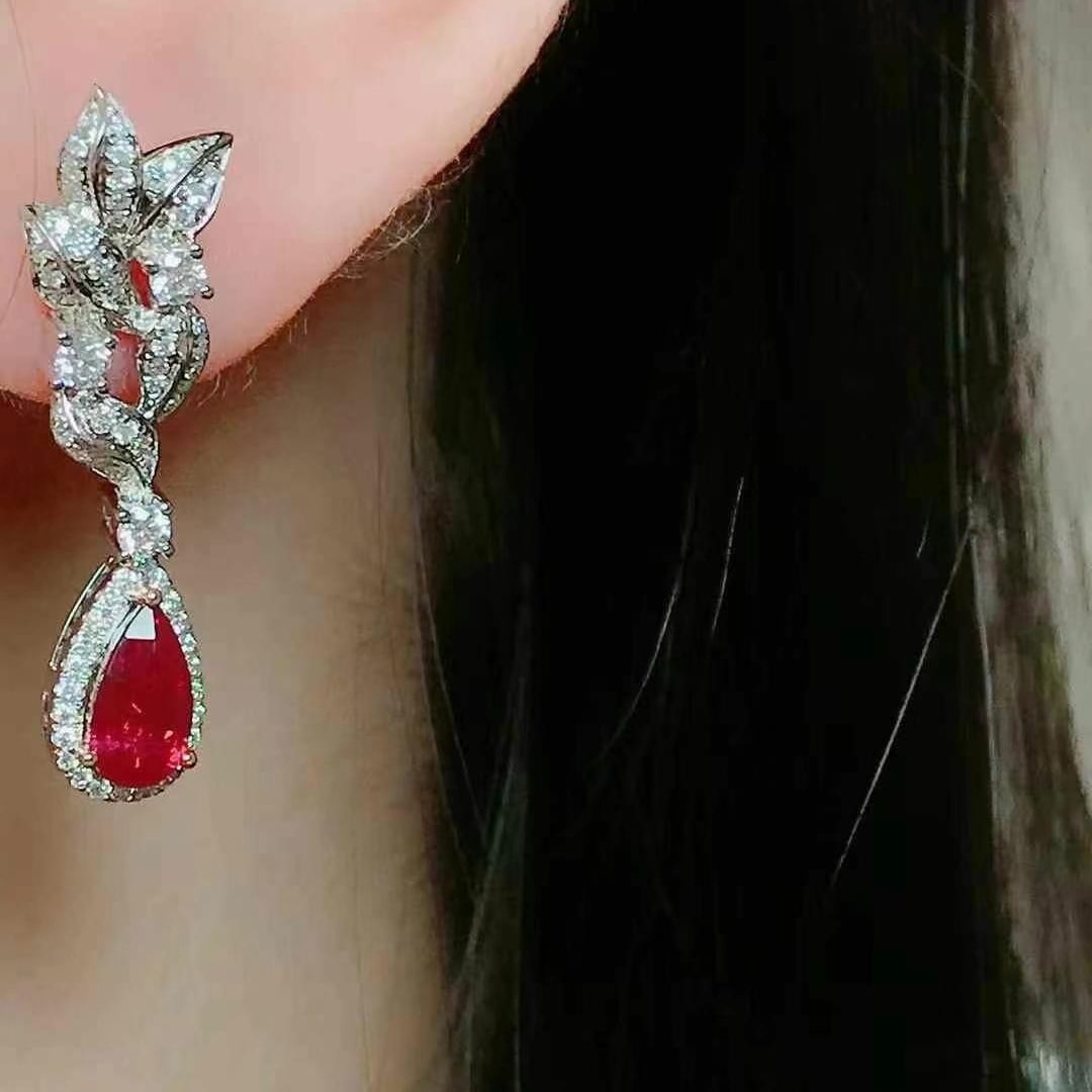 14k Gold 2.09 Ctw Natural Ruby & Diamond Earrings - 6