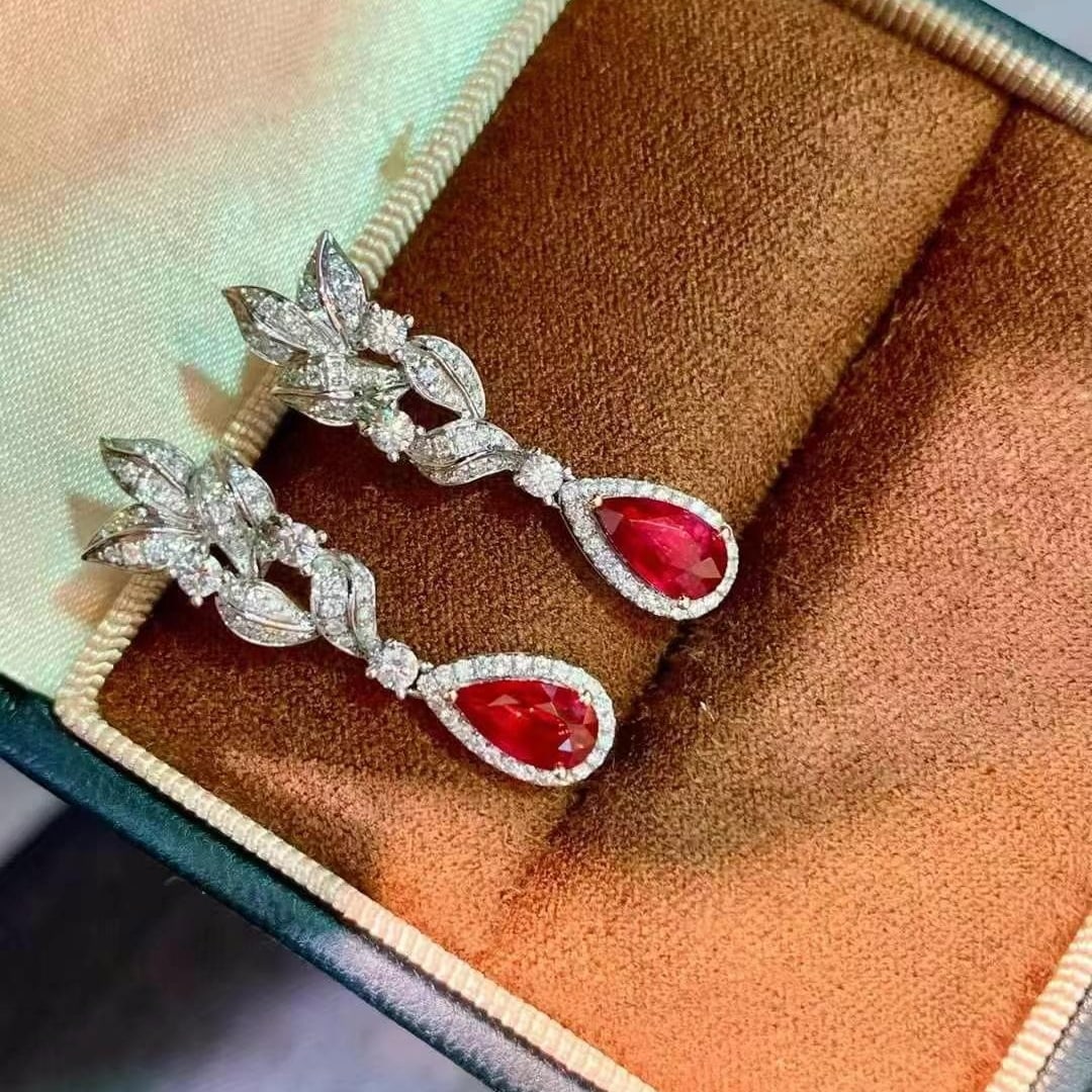 14k Gold 2.09 Ctw Natural Ruby & Diamond Earrings - 8