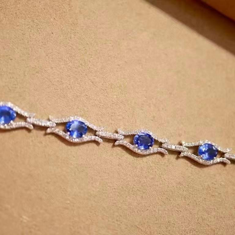 14k Gold 5.31 Ctw Natural Sapphire & Diamond Bracelet - 2