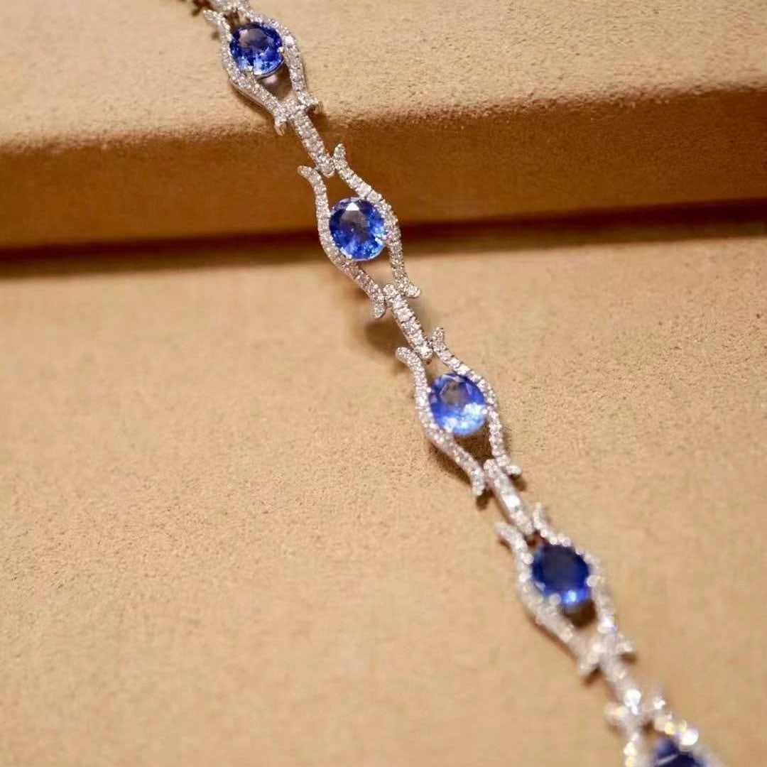 14k Gold 5.31 Ctw Natural Sapphire & Diamond Bracelet - 4