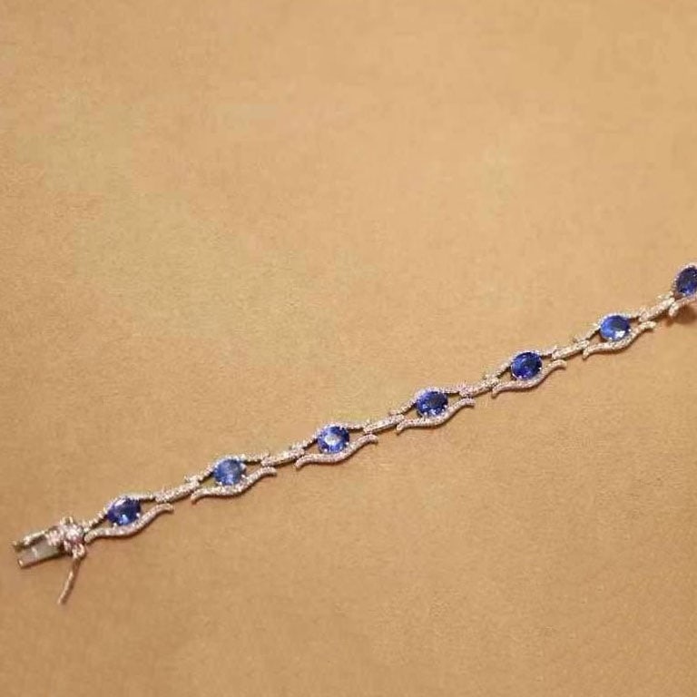 14k Gold 5.31 Ctw Natural Sapphire & Diamond Bracelet - 8