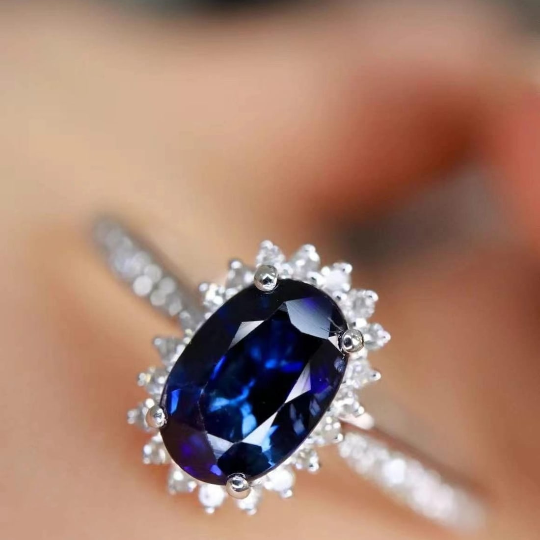 14k Gold 0.73 Ctw Natural Sapphire & Diamond Ring: Ref:230993147 // gold content:14k gold // ring size:7. 25us // // main gemstone:sapphire // shape:oval // carat weight:0. 62ct // color:royal blue // treatment:natural // // adjacent gemstone 2 :