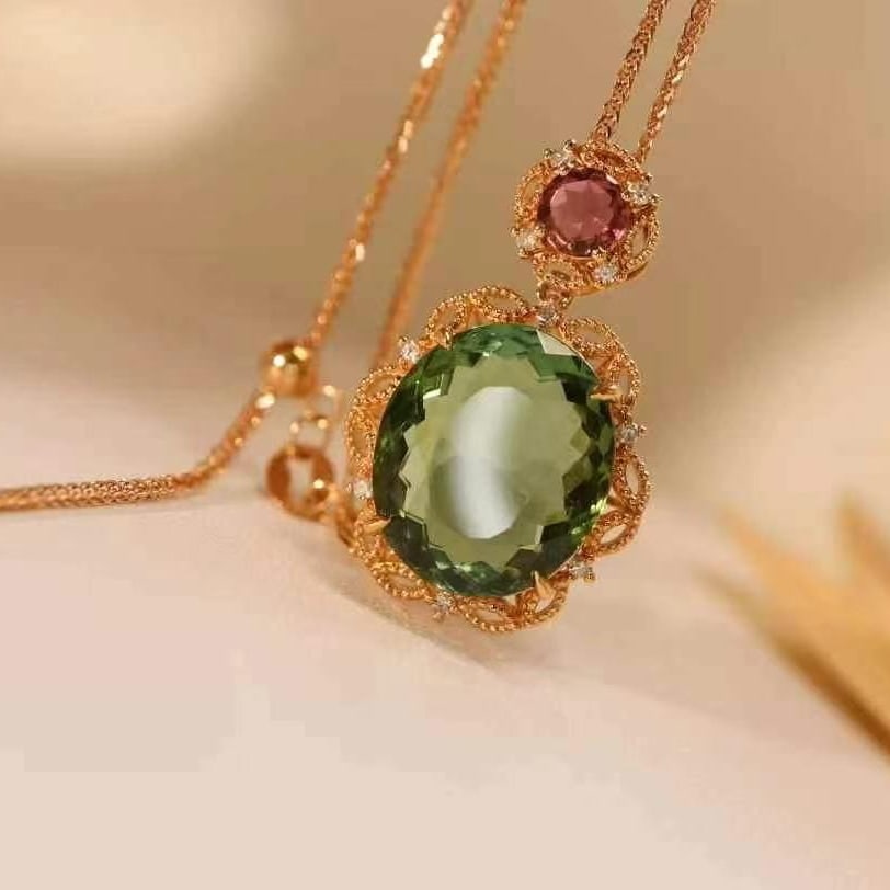 14k Gold 9.15 Ct Natural Tourmaline & Tourmaline & Diamond Pendant( Without Chain ) - 6