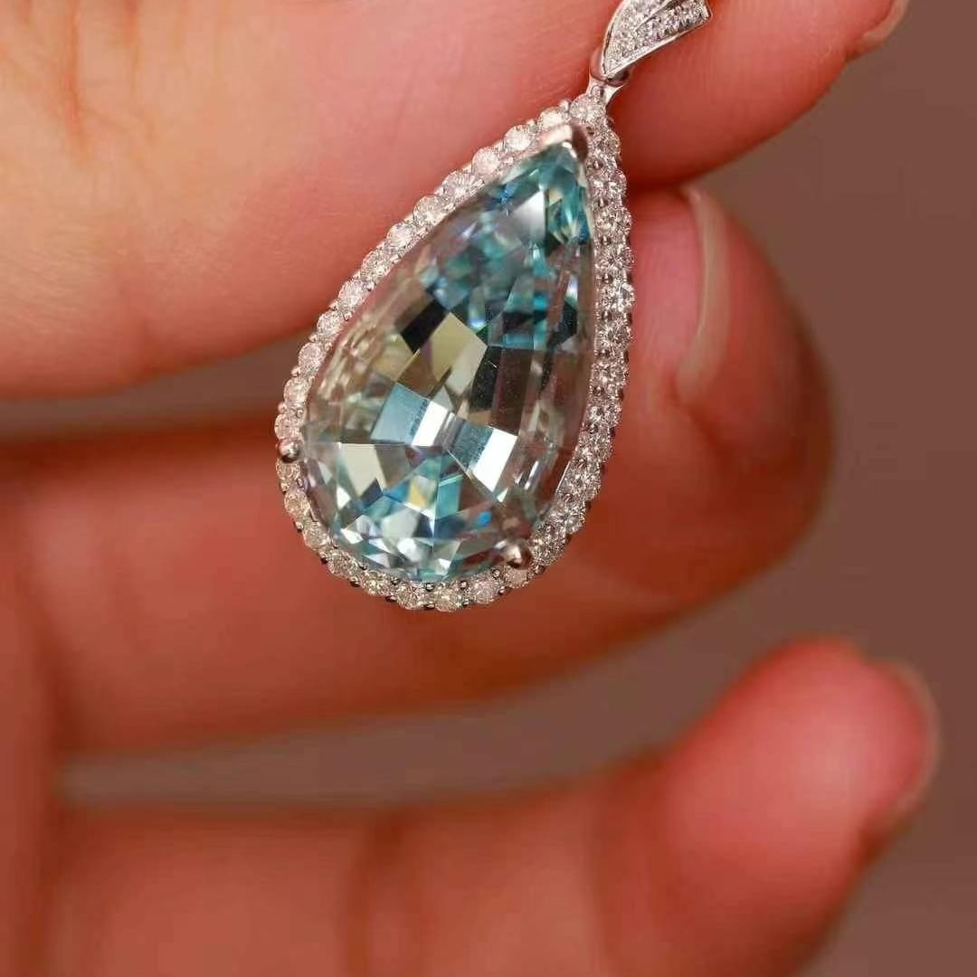 14k Gold 8.02 Ctw Natural Aquamarine & Diamond Pendant( Without Chain ) - 6