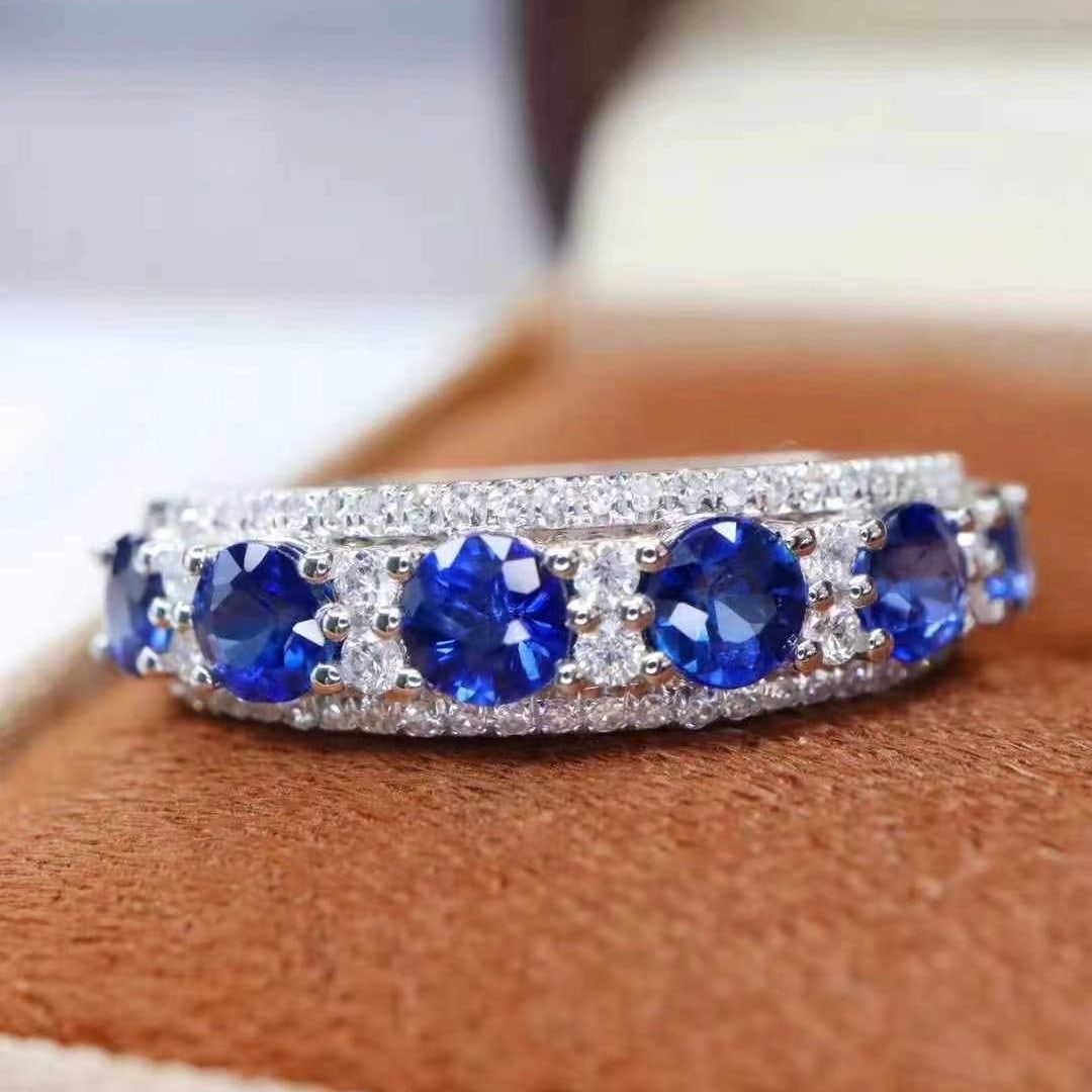 14k Gold 1.54 Ctw Natural Sapphire & Diamond Ring: Ref:230993157 // gold content:14k gold // ring size:7. 25us // // main gemstone:sapphire // shape:round // carat weight:1. 3ct // color:royal blue // treatment:natural // cut grade:g // // adjacent ge