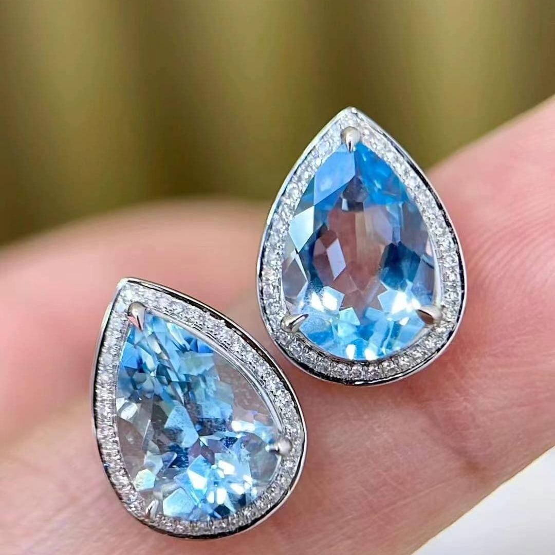 14k Gold 3.8 Ctw Natural Aquamarine & Diamond Earrings (1 of 4)