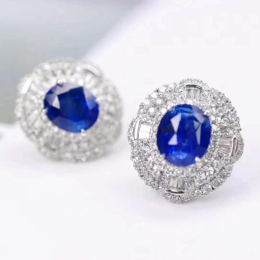 14k Gold 4.49 Ctw Natural Sapphire & Diamond Earrings - 2