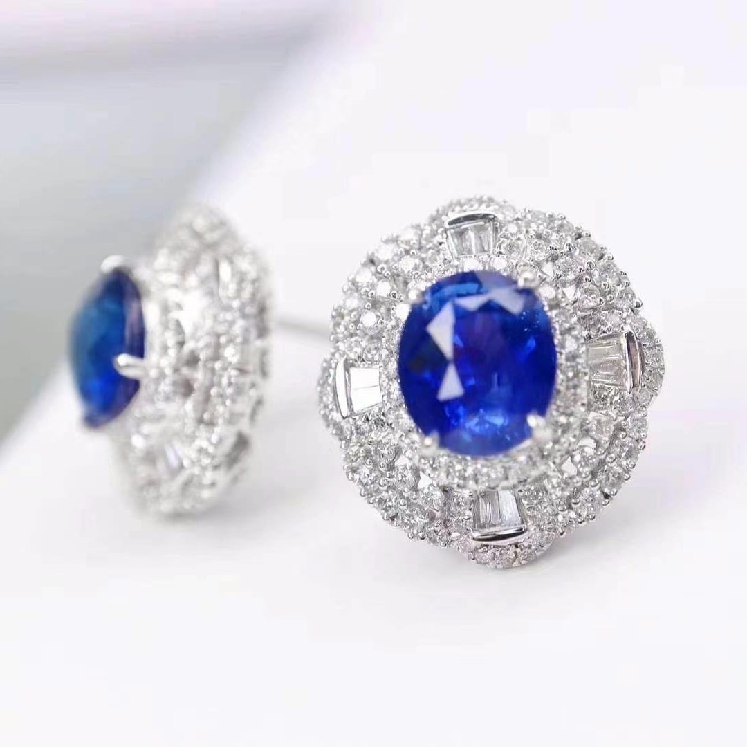 14k Gold 4.49 Ctw Natural Sapphire & Diamond Earrings - 3