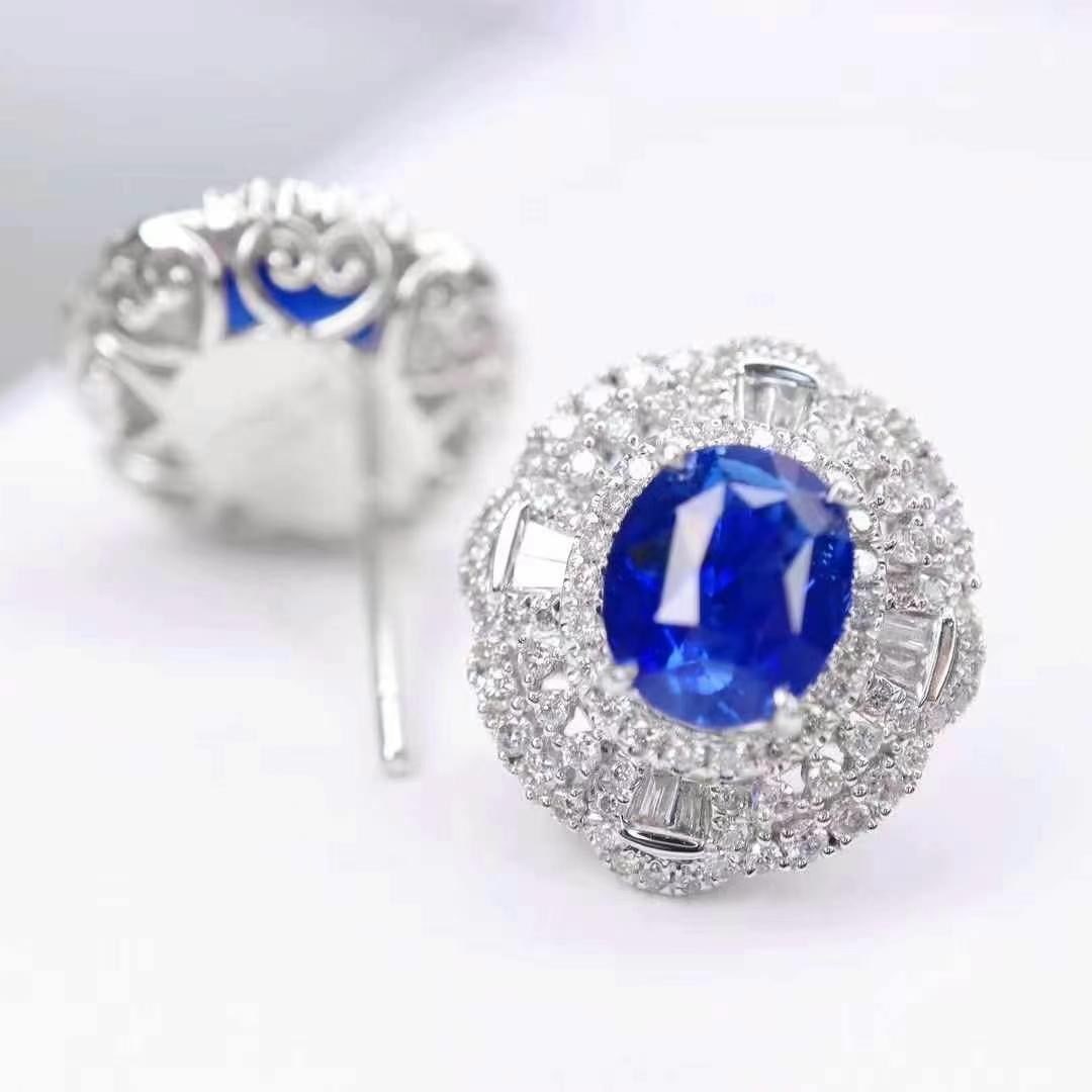 14k Gold 4.49 Ctw Natural Sapphire & Diamond Earrings - 4