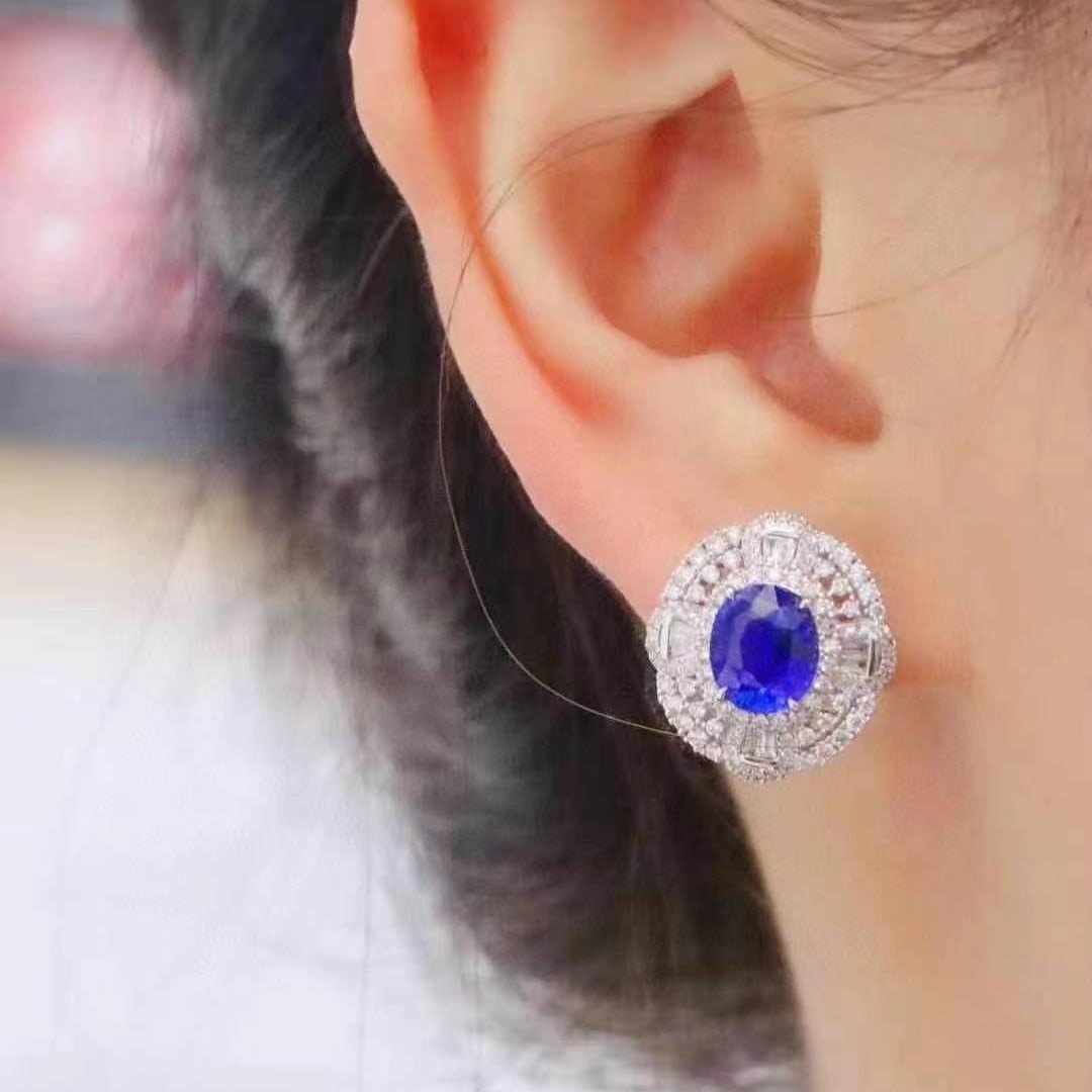14k Gold 4.49 Ctw Natural Sapphire & Diamond Earrings - 5