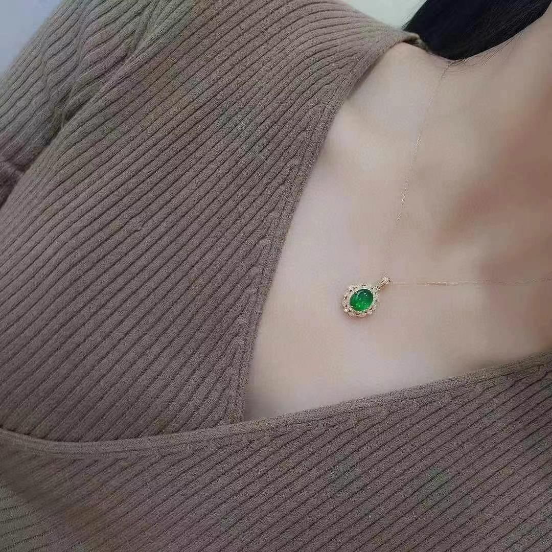 14k Gold 2.49 Ctw Vivid Green Natural Emerald & Diamond Pendant( Without Chain ) - 2