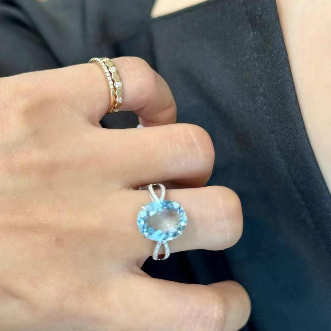 14k Gold 3.42 Ctw Natural Aquamarine & Diamond Ring - 3