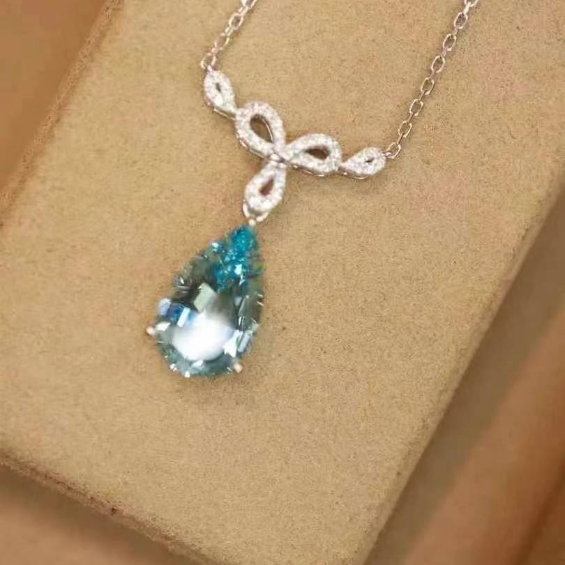 14k Gold 2.49 Ctw Natural Aquamarine & Diamond Necklace - 2