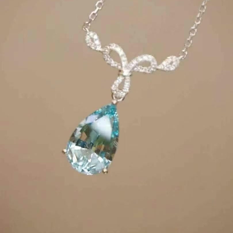 14k Gold 2.49 Ctw Natural Aquamarine & Diamond Necklace - 3