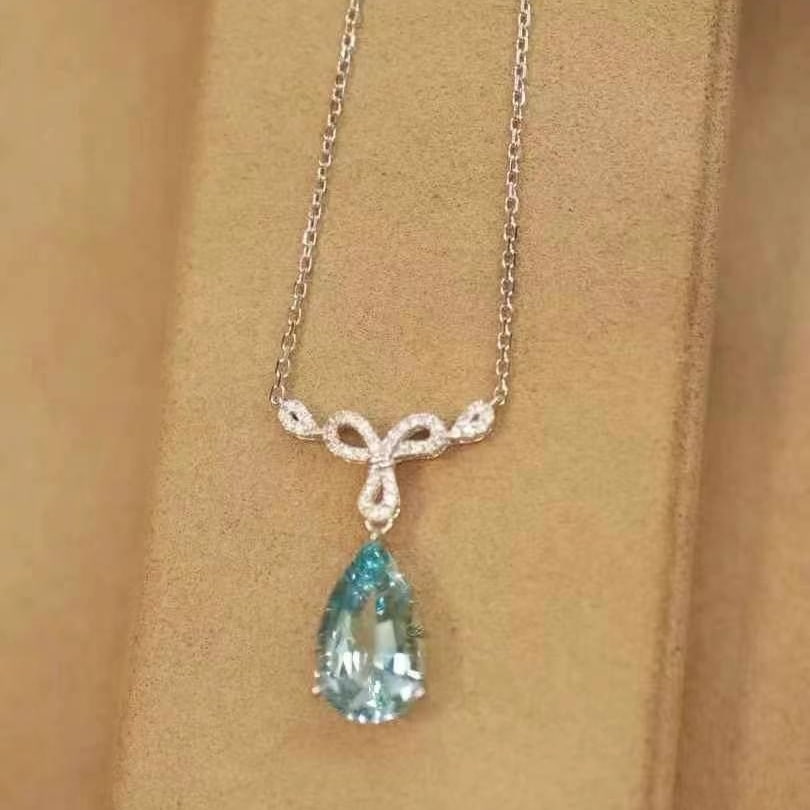 14k Gold 2.49 Ctw Natural Aquamarine & Diamond Necklace - 4