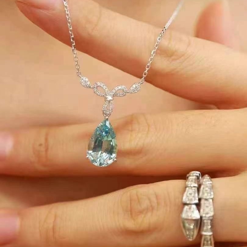 14k Gold 2.49 Ctw Natural Aquamarine & Diamond Necklace - 5