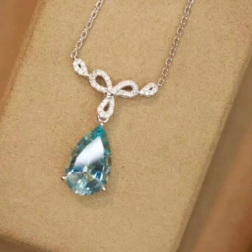 14k Gold 2.49 Ctw Natural Aquamarine & Diamond Necklace - 6