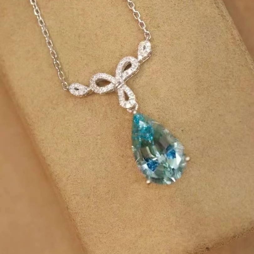 14k Gold 2.49 Ctw Natural Aquamarine & Diamond Necklace - 7
