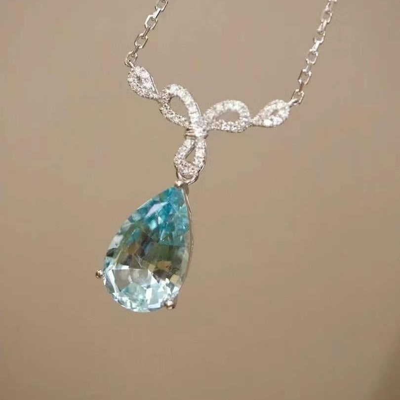 14k Gold 2.49 Ctw Natural Aquamarine & Diamond Necklace - 8