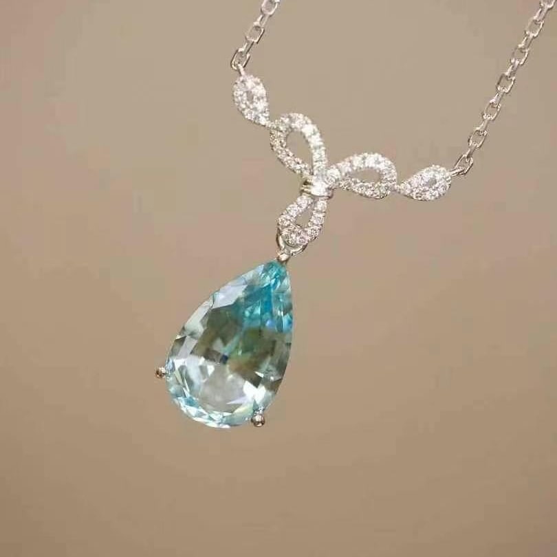 14k Gold 2.49 Ctw Natural Aquamarine & Diamond Necklace - 9