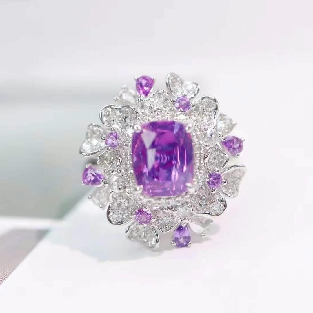 14k Gold 3.10 Ctw Natural Sapphire & Diamond Ring/pendant( Without Chain ): Ref:230993170 // gold content:14k gold // ring size:7. 25us // // main gemstone:sapphire // shape:cushion // carat weight:2. 12ct // color:purple // treatment:natural // // adjacent gemstone 2 : diamo
