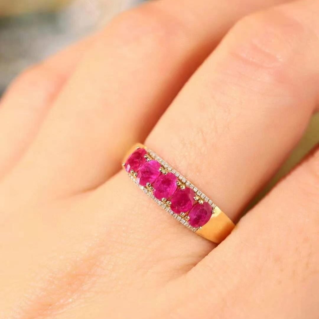 14k Gold 1.15 Ctw Natural Ruby & Diamond Ring - 7