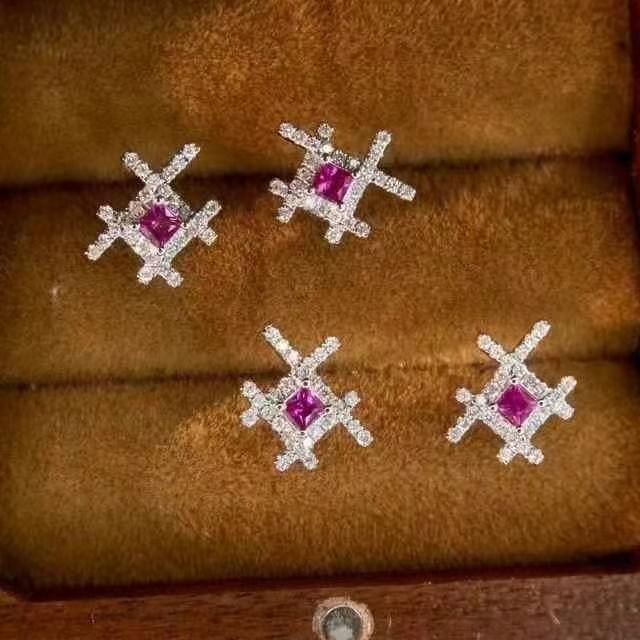 14k Gold 0.48 Ctw Natural Ruby & Diamond Earrings - 3