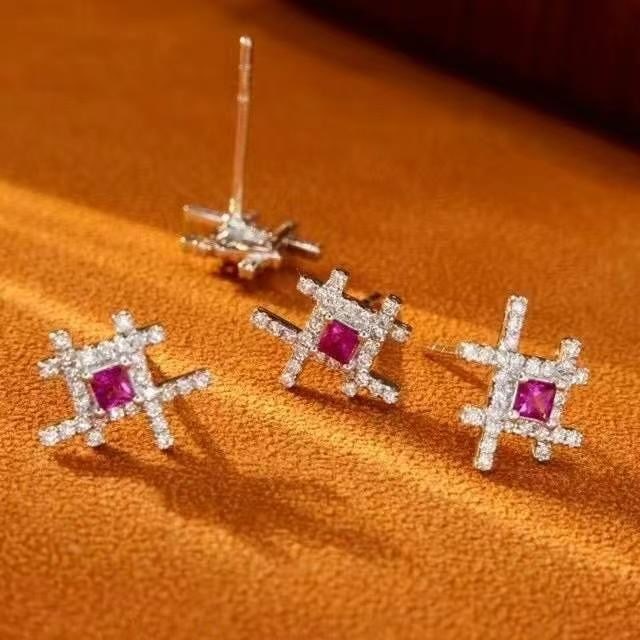 14k Gold 0.48 Ctw Natural Ruby & Diamond Earrings - 4
