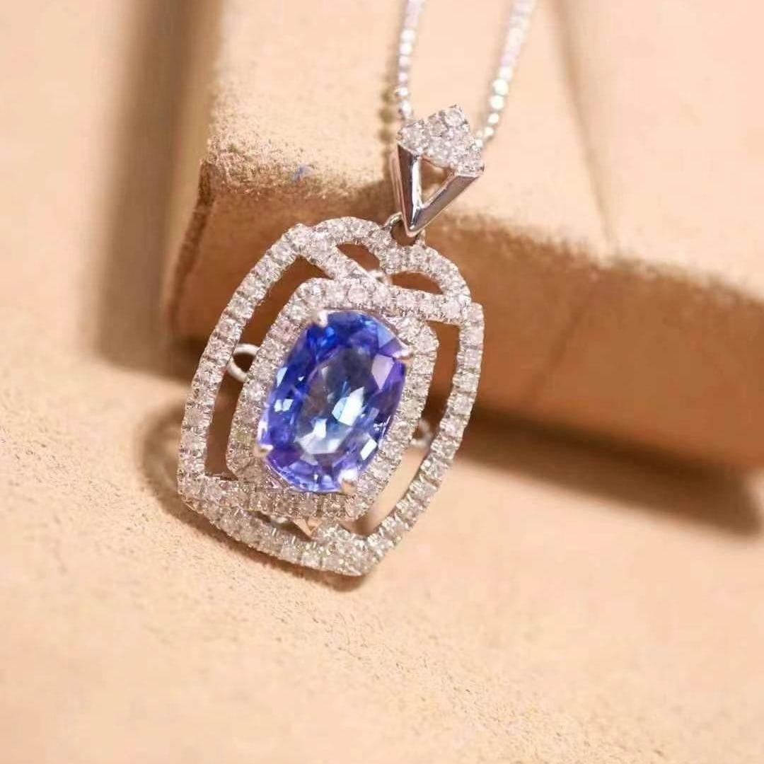 14k Gold 1.94 Ctw Natural Sapphire & Diamond Pendant( Without Chain ) - 2